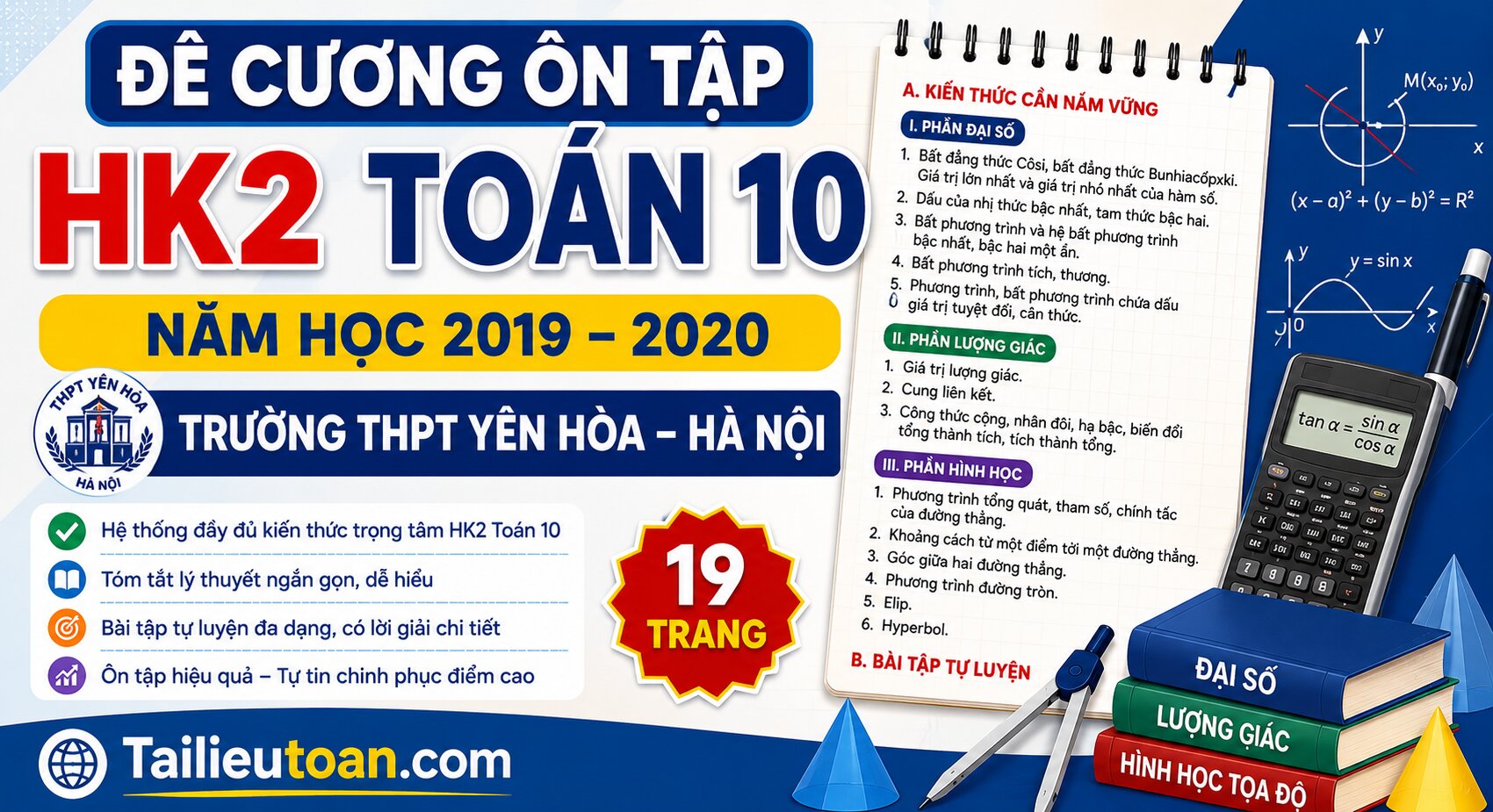 Đề cương ôn tập HK2 Toán 10 năm 2019 – 2020 trường THPT Yên Hòa – Hà Nội