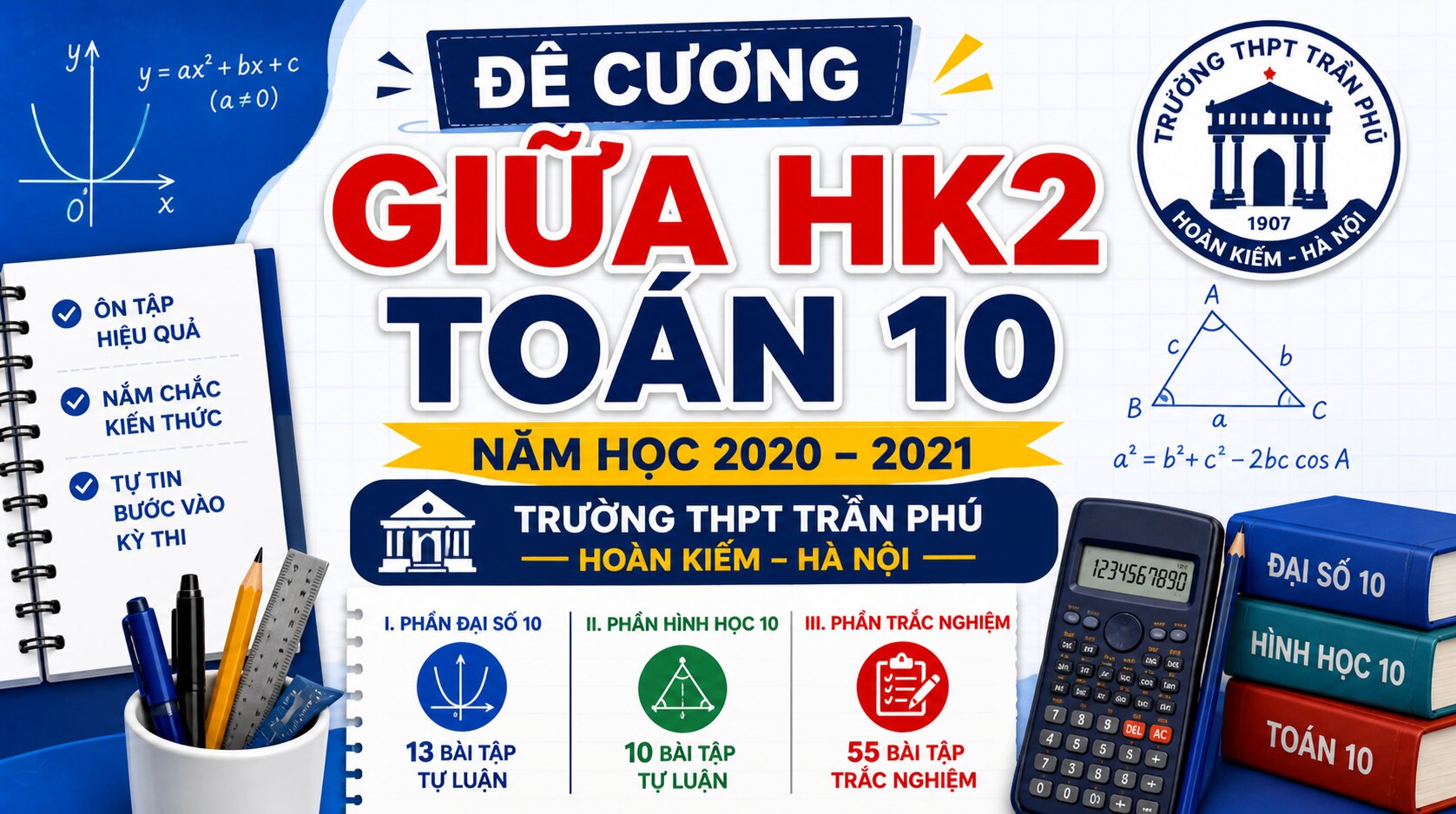 Đề cương giữa HK2 Toán 10 năm 2020 – 2021 trường Trần Phú – Hà Nội