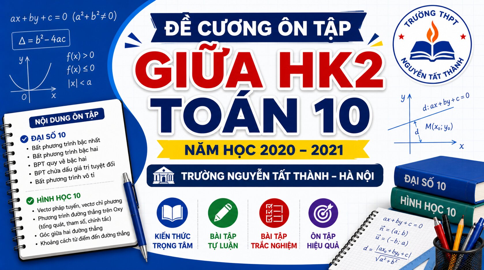 Đề cương ôn tập giữa HK2 Toán 10 năm 2020 – 2021 trường Nguyễn Tất Thành – Hà Nội